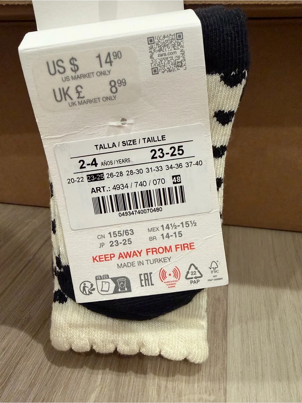 New 2 Sets of 3 Pairs Zara Socks Black White Cream Hearts Polka Dots Toddlers